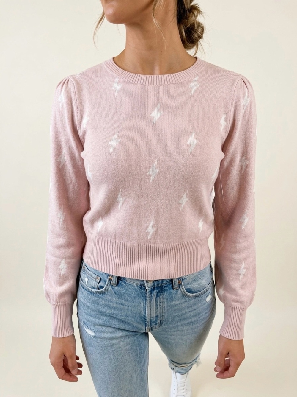 Society 212 Blush Pink Lightning Bolt Knit Sweater NWT Size L